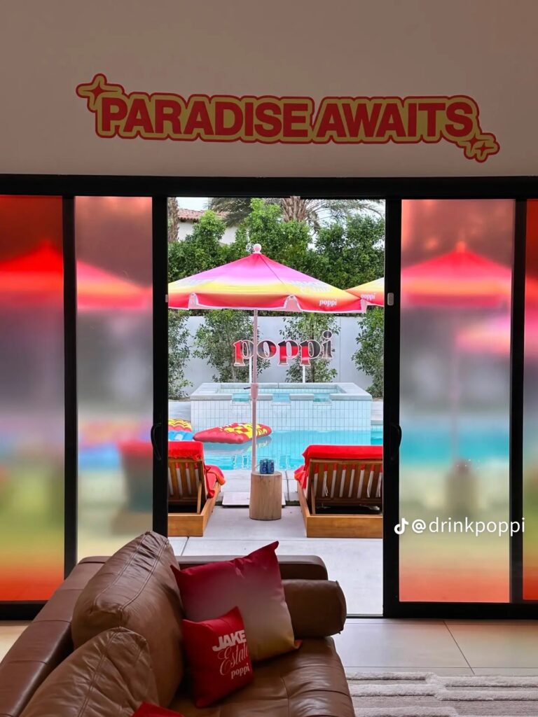 Poppi Coachella marketing strategy influencer house pool setup